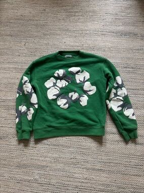 Green Floral Graphic Crewneck Sweater